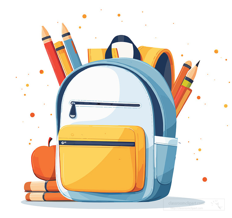 school backpack with pencils and books clip art