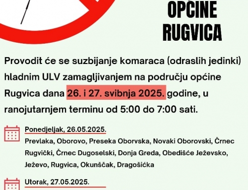 OBAVIJEST O PROVEDBI ADULTICIDNOG TRETMANA – SUZBIJANJE KOMARACA NA PODRUČJU OPĆINE RUGVICA